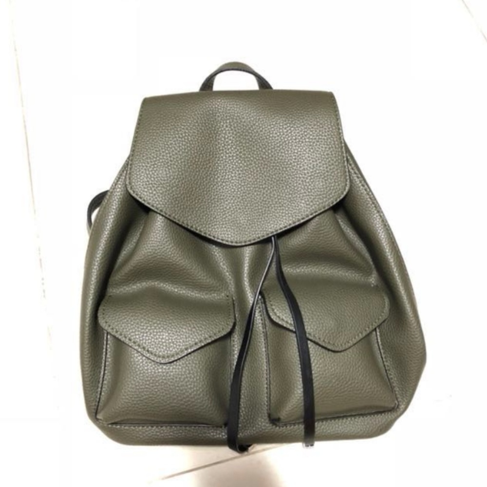 Zara green leather drawstring backpack new